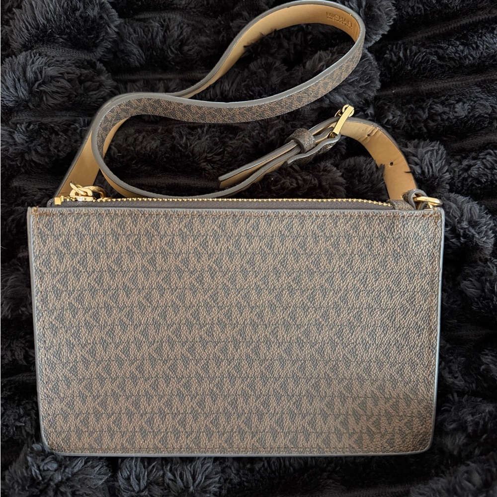 Michael Kors Brown Logo Crossbody with Gold Hardware